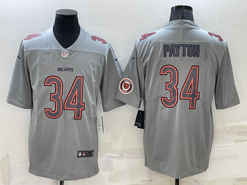 Men's Chicago Bears #34 Walter Payton Grey With Patch Atmosphere Fashion Stitched Jersey